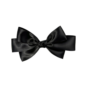 Elegant black satin three-layer bow hair clip for women with a smooth silk texture finish