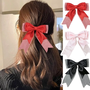 Fermaglio per Capelli con Fiocco Multistrato Pied de Poule Stile Giapponese Dolce Forcina in Nastro Gingham per Donna