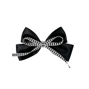 Classic checkered layered bow hair clip with vintage black satin finish for women