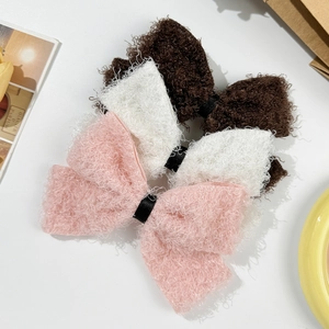 Barrettes à cheveux gros nœuds en peluche sherpa rose, blanc et marron pour femmes