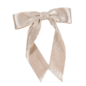 Barrette à cheveux nœud plissé doré champagne élégante avec texture satinée soyeuse