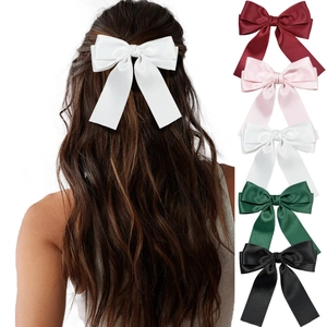 Grande Pince à Cheveux en Ruban de Satin pour Femmes Douce Élégante Couleur Unie Long Ruban Clip Bec de Canard