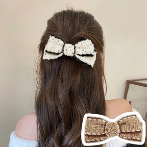 Sweet Plush Bow Hair Clip With Sequins For Women Korean Style Elegant Side Clip Autumn Winter Hair Accessories