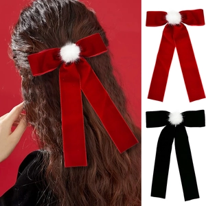 Molletta per Capelli in Velluto Vintage con Fiocco e Nastro con Palla di Peluche Stile Coreano Accessori per Capelli Natale per Donna