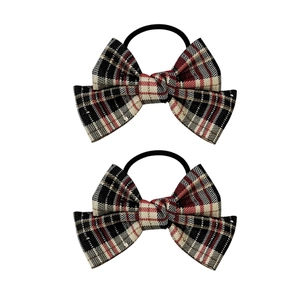 Lot de deux élastiques à cheveux avec nœuds à carreaux de style britannique rouge et noir