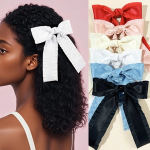 Pince à Cheveux Douce Ruban Nœud Bord à Volants Pour Femmes Barrette Nœud Satin Queue Longue Accessoires Cheveux