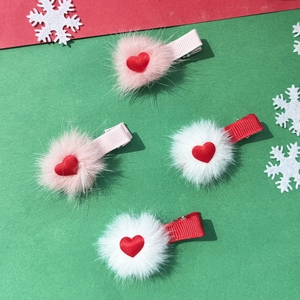 Zoete Handgemaakte Pluche Bal Hart Haarclips Kunstbont Eendenbek Clips Festival Winter Speldjes Valentijn Kerstmis Haaraccessoires