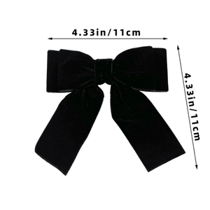 Detailed size specifications of the black velvet bow hair clip showing 11cm dimensions