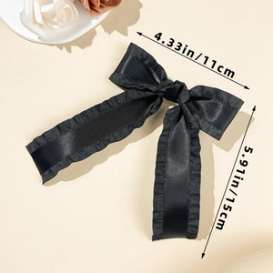 Détails de taille pour pince à cheveux nœud en satin noir de 11 cm de large et 15 cm