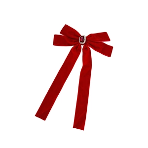 Barrette élégante en velours rouge avec rubis synthétique et décoration de cristaux
