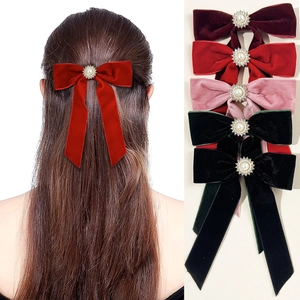 Fermaglio per Capelli con Fiocco in Velluto Vintage Elegante con Girasole Künstliche Perle Strass Nastri Lunghi per Gioielli da Donna
