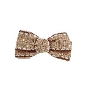 Elegant tweed bow hair clip with sequins and plush trim for women in autumn and winter