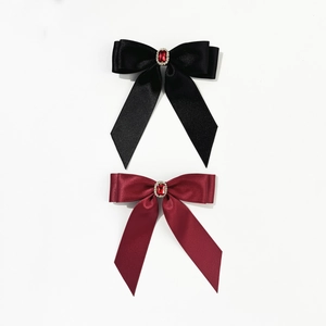 Barrettes à cheveux élégantes en satin noir et bordeaux avec accents de pierres