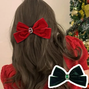 Vintage Velvet Bow Hair Clip For Women Christmas Elegant Rhinestone Gemstone Bowknot Duckbill Clip Hair Accessory Headwear