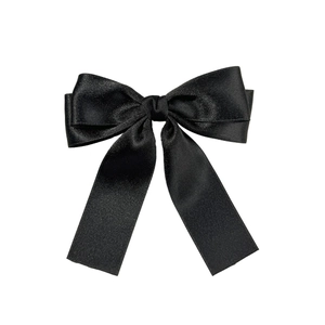 Barrette à cheveux élégante en satin noir avec rubans de style coréen pour femmes