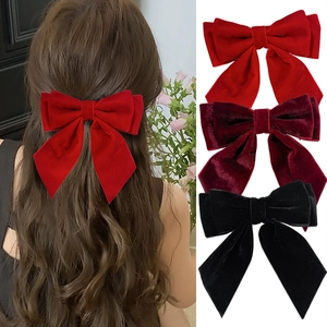 Elegant Vintage Velvet Bowknot Hair Clip For Women Large Ribbon Alligator Clip Hair Styling Accessories Autumn Winter Festive Style