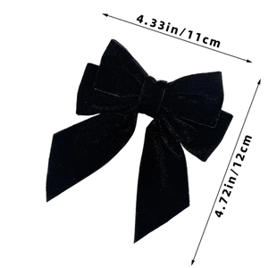 Détails des dimensions du nœud de cheveux en velours noir, largeur 11 cm et hauteur 12 cm