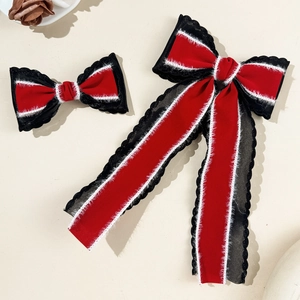 Red Velvet Black Gauze Bowknot Hair Clip Retro Faux Fur Trim Bow Hair Accessories For Women Christmas Party Headwear