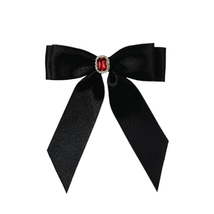 Pince à cheveux nœud en satin noir avec cristal rouge rubis et détails en strass