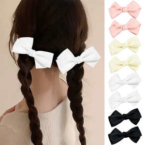 Satin Ribbon Bow Hair Clip For Women Sweet Elegant Solid Color Side Hairpin Handmade Headwear Hair Accessories Daily Jewelry