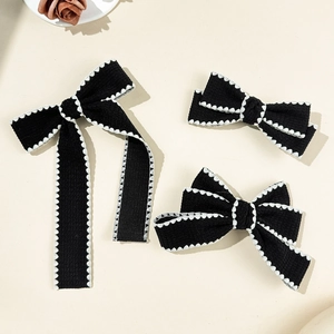 Set de pinces à cheveux à nœud noir et blanc avec bordure en dentelle style vintage chic