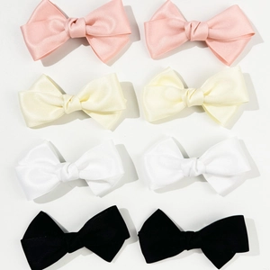 Set of 8 colorful satin bow hair clips in pink beige white and black colors