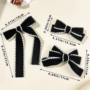 Spécifications de taille pour les barrettes à nœuds en tissu noir avec bordure ondulée