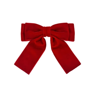 Elegant red velvet bow hair clip with layered vintage design on a plain background
