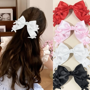 Élégante Pince à Cheveux Nœud en Satin Grand Nœud Double Couche à Ressort Pour Femmes Accessoires de Cheveux Doux de Fée Pour Fête Quotidien