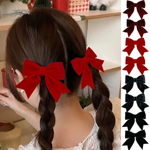Sweet Velvet Bow Hair Clips Vintage Handmade Duckbill Bangs Clips Elegant Hair Accessories For Women Girls Party Daily Wear