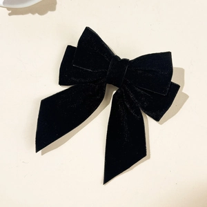 Pince à cheveux élégante en velours noir à double nœud vintage pour femmes chic
