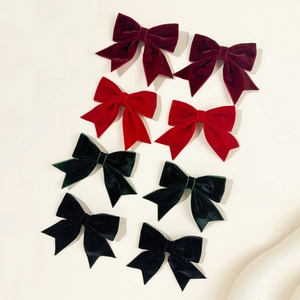 Set of 8 pieces sweet velvet bow hair clips in wine red, black and green colors