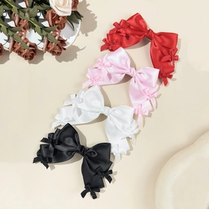 Lot de barrettes à nœuds en satin rouge rose blanc et noir pour coiffure de princesse