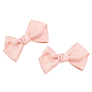 Pair of light pink silk satin bow hair clips for women with a minimalist sweet style
