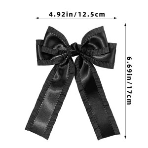 Spécifications de taille pour la barrette à nœud en satin noir avec de longs rubans