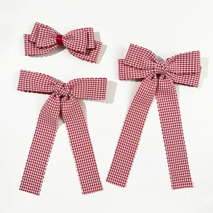 Pince à Cheveux Nœud à Carreaux Rouges et Blancs Ruban Gingham Doux Streamer Épingle à Cheveux Pour Femmes Accessoires Mode Faits à la Main