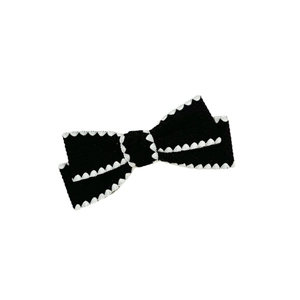 Barrette nœud noire élégante avec broderie festonnée blanche pour coiffure vintage