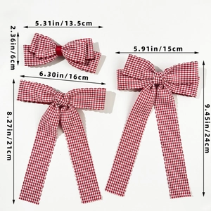 Lot de barrettes à nœuds à carreaux rouges avec rubans élégants et textures de tissu