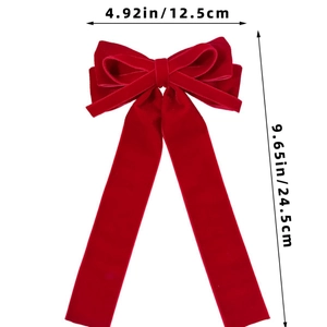 Detailed size specifications for red velvet bow hair clip with streamers measuring 4.92x9.65in