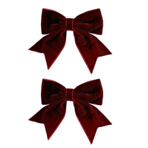 Pair of elegant dark red velvet bow hair clips for women with smooth velvet texture