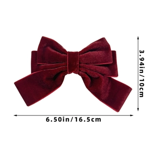 Detailed size view of a wine red velvet bow hair clip showing dimensions of 16.5cm and 10cm