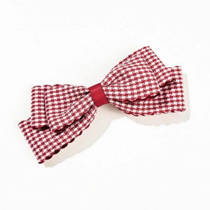 Détail du nœud papillon à carreaux rouges et blancs avec des bords dentelés élégants