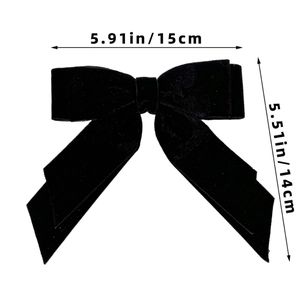 Detail showing dimensions of the double-layer black velvet bow hair clip at 15cm width