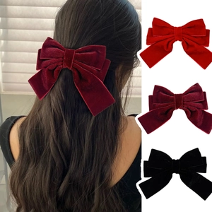 French Vintage Velvet Bow Hair Clip Elegant Double Layer Large Spring Clip Hair Accessories For Women Daily Party Wedding