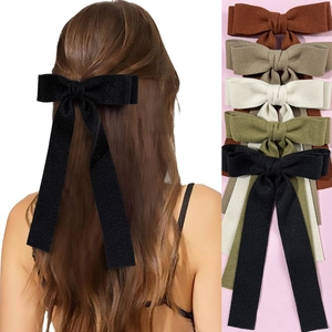 Elegant Woolen Bow Hair Clip With Long Streamer For Women Korean Style Autumn Winter Large Ribbon Hair Accessory