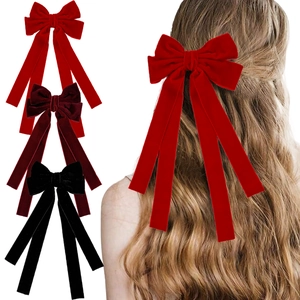 French Vintage Velvet Bow Hair Clip With Long Streamers Large Spring Clip Hairpin Elegant Headpiece Accessories For Women