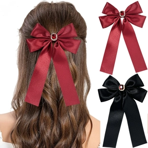 Barrettes à cheveux élégantes avec grand nœud, rubis et strass brillants pour femmes