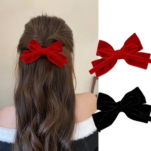 French Vintage Velvet Bow Hair Clip For Women Elegant Large Double Layer Bowknot Duckbill Clip Hair Accessories Headwear