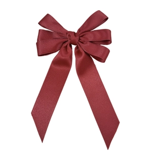 Elegant wine red satin ribbon bow hair clip with double-layered silk texture and swallowtail