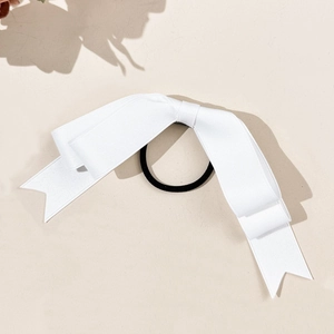 Elegant three-layer white ribbon bow hair tie with high-elastic black rubber band